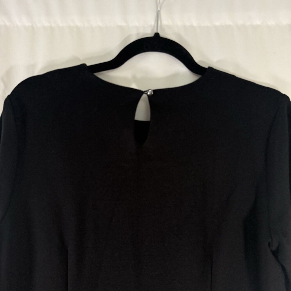 J McLaughlin Mini Dress Women's Large Black 3/4 Sleeve Round Neck Shift Pockets - Picture 7 of 9